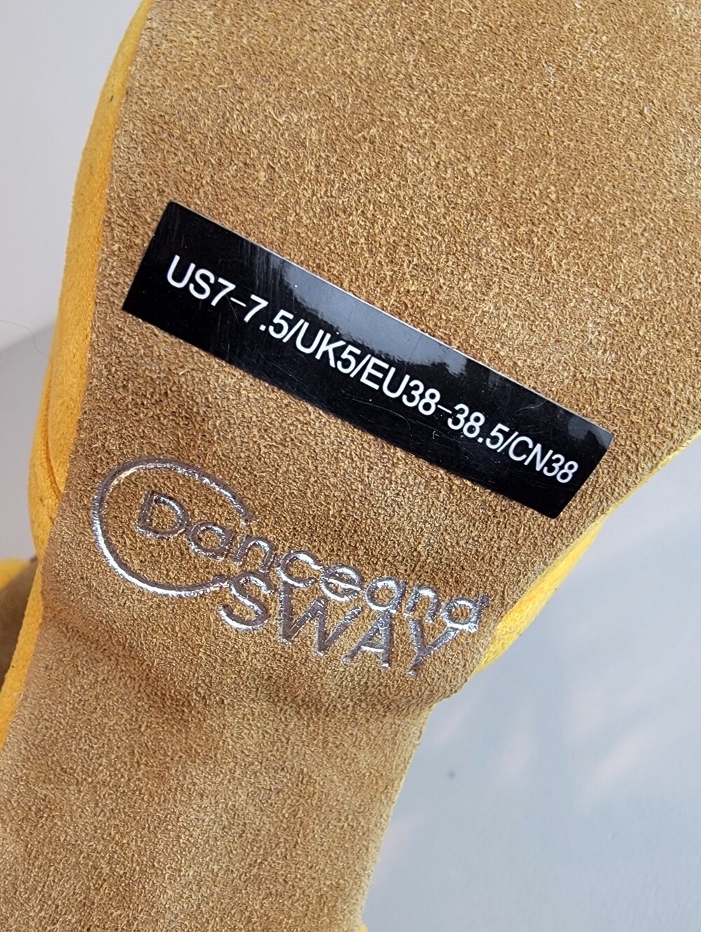Suede Salsa Latin Dance Shoes Yellow, Strappy, 3.25" Heel, Dance and Sway 7-7.5 - Picture 3 of 12